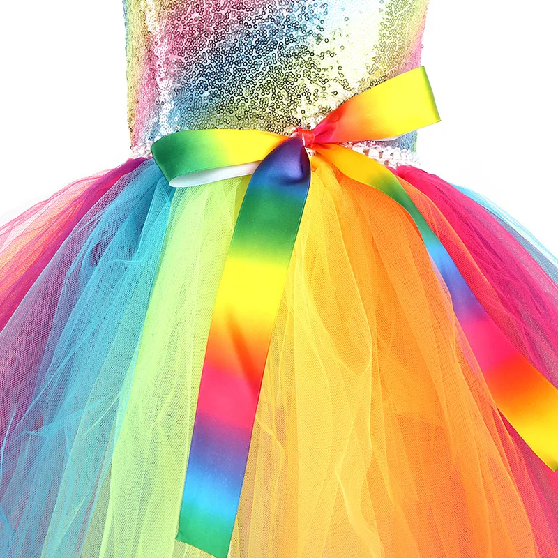 Rainbow Sequins Girl Princess Tutu Dress Kids Wedding Birthday Party Pageant Tulle Dresses Vestidos Children Bow Clothing (14)