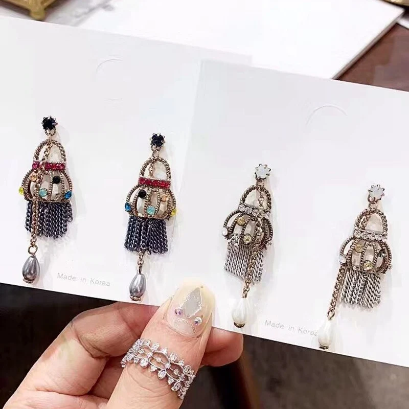 

MENGJIQIAO New Baroque Vintage Crystal Tassel Drop Earrings For Women Students Fashion Holiday Party Jewelry Statement Gifts