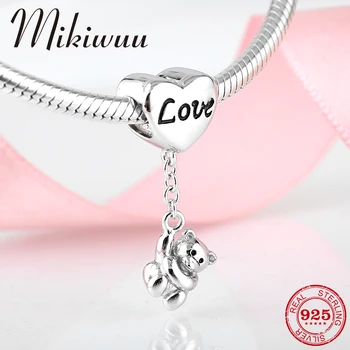 

925 Sterling Silver Charms clever playful bear Beads jewelry Making Fit Original Mikiwuu Charm Bracelet Valentine's Day gift