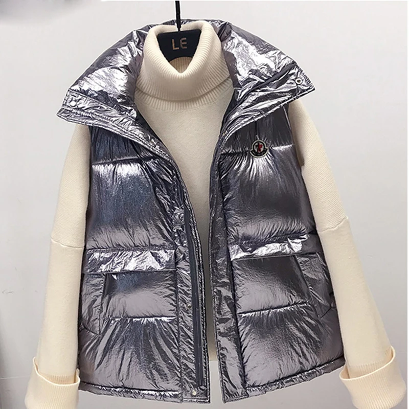 

QIMAGE New Arrival Winter Vest 2019 Women Short Cotton Down Waistcoat Jacket Female Thick Warm Sleeveless Vest Punk Style