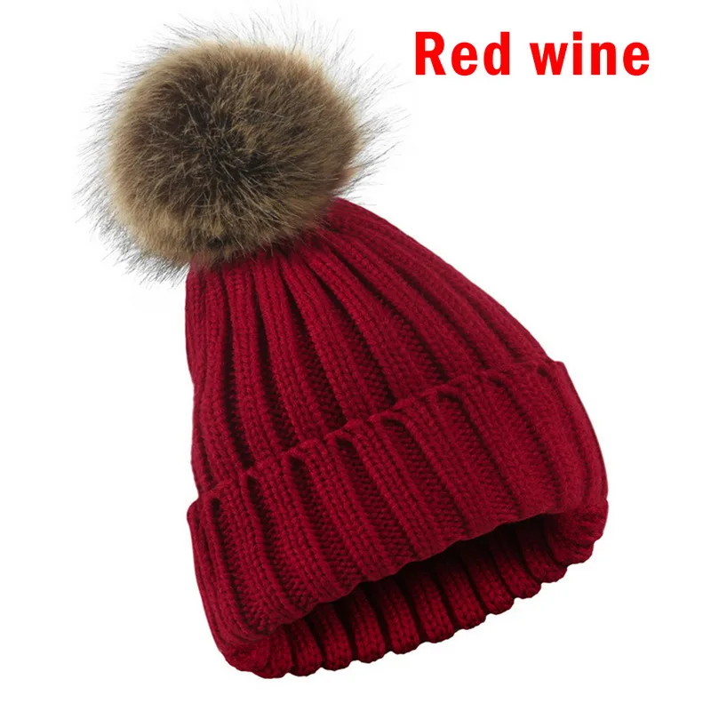 red wine Aisputent зимняя теплая вязаная шапка вязаная крючком Hairball Beanie утолщенная Лыжная шапка для мужчин и женщин Ушная грелка повязка для волос аксессуар для волос - Цвет: red wine