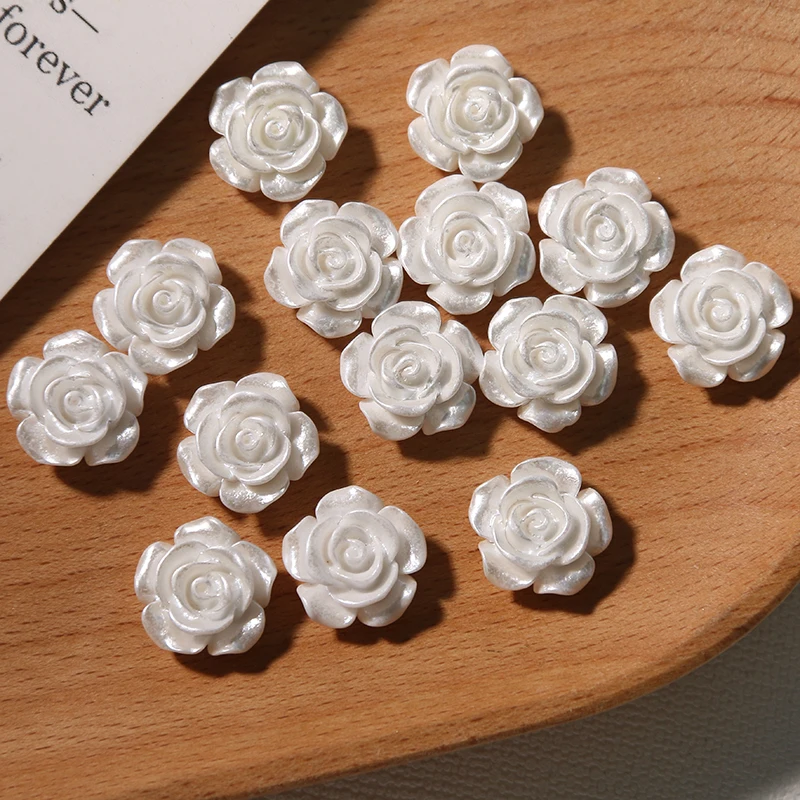 

South Korea Imitation Pearl Silver White Rose Camellia Flower Resin Patch Accessories Diy Hand-made Earrings Headdress Buttons