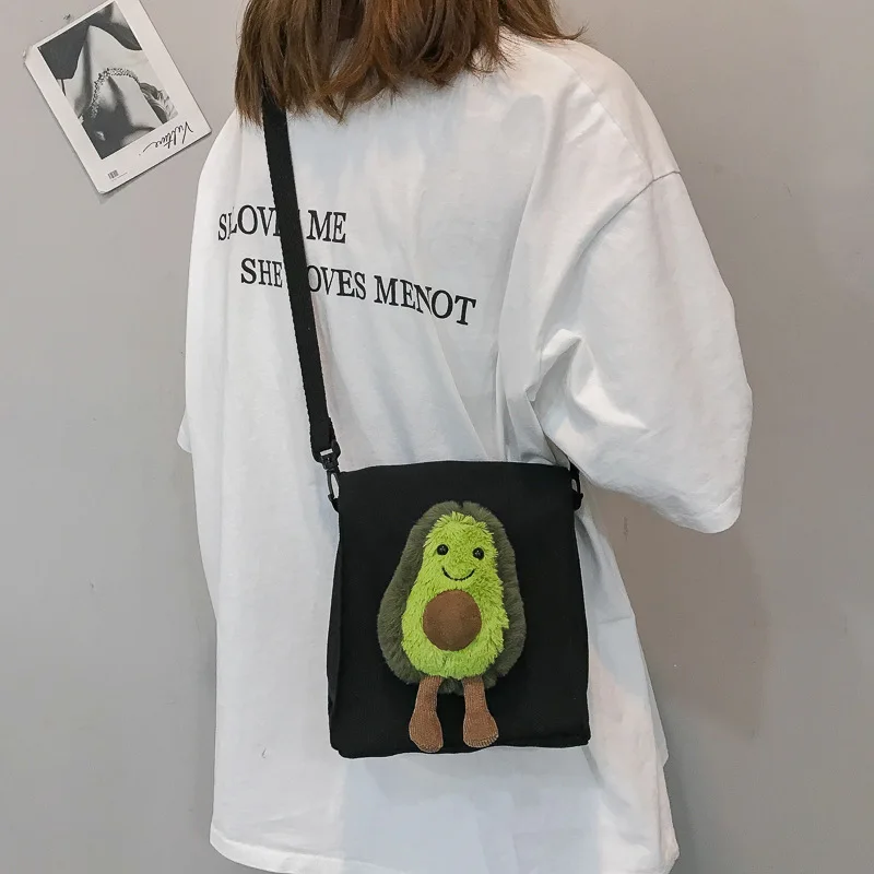 

2019 New Style Cute Plush Avocado Canvas Bag Women's Korean-style INS GIRL'S Shoulder Small Square