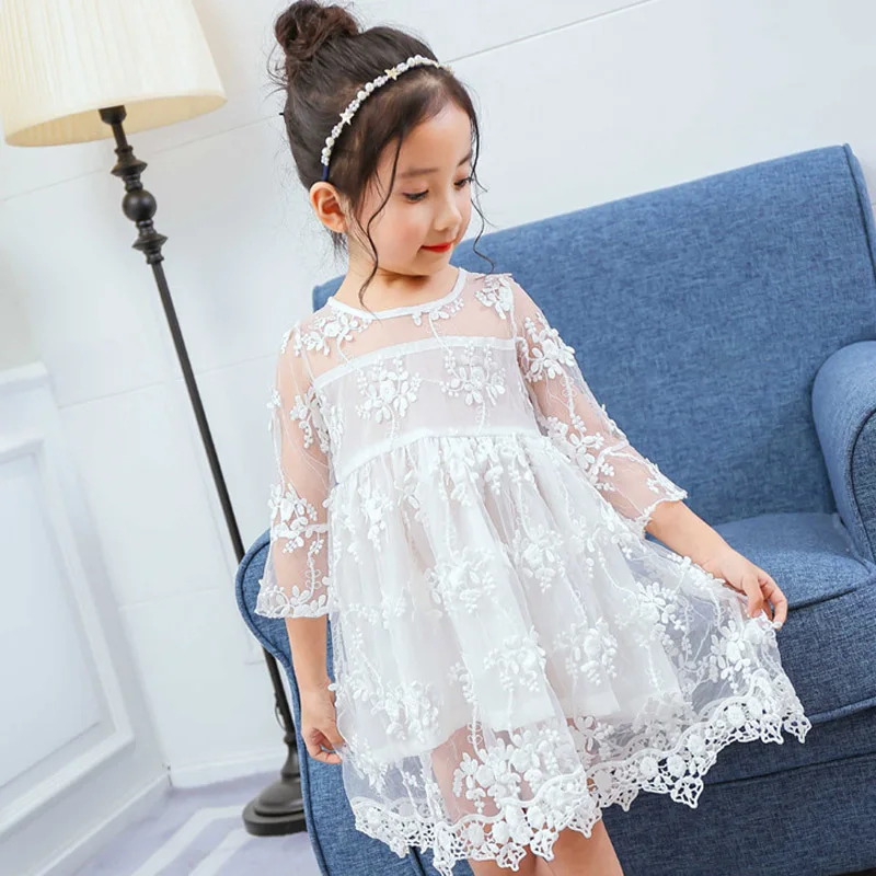 

Summer Flower Girls Dress 2018 New Fashion Lace Children Princess Dress 3 4 5 6 7 8 Year Kids Clothes for Party Pink White