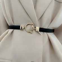 

New Leather Thin Belt For Women Designer Metal Buckle Waist Strap Brand Female Dress Jeans Decoration Waistband Adjustable