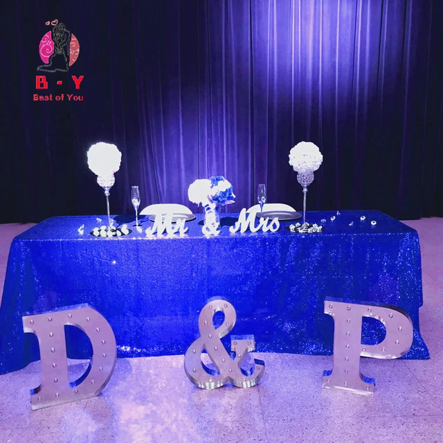 Pink Gold Tablecloth 90x132in Glitter Round Rectangular Embroidered Sequin Table Cover for Wedding Party Christmas Decor Royal Blue