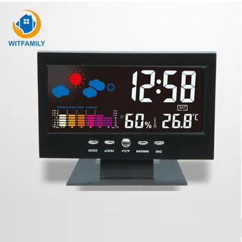 

Voice Control Weather Forecast Table LCD Indoor Alarm Clock Digital Hygrometer Thermometer Temperature Humidity Meter Room