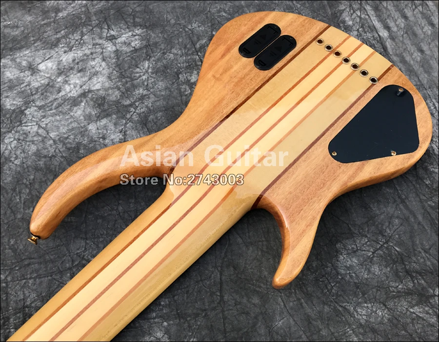 Вымершие 7 струн электрический бас, 11 шт. через шею, твердые Spalted кленовый заусенец, гриф из черного дерева, активные звукосниматели, реальные фото показывает