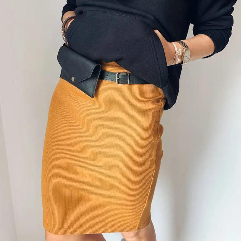 

New Solid Slim Women Skirt Bodycon Mini Skirts Office Lady Bodycon Pencil Skirt Khaki Knitted Autumn Skirt Female Clothing GV945