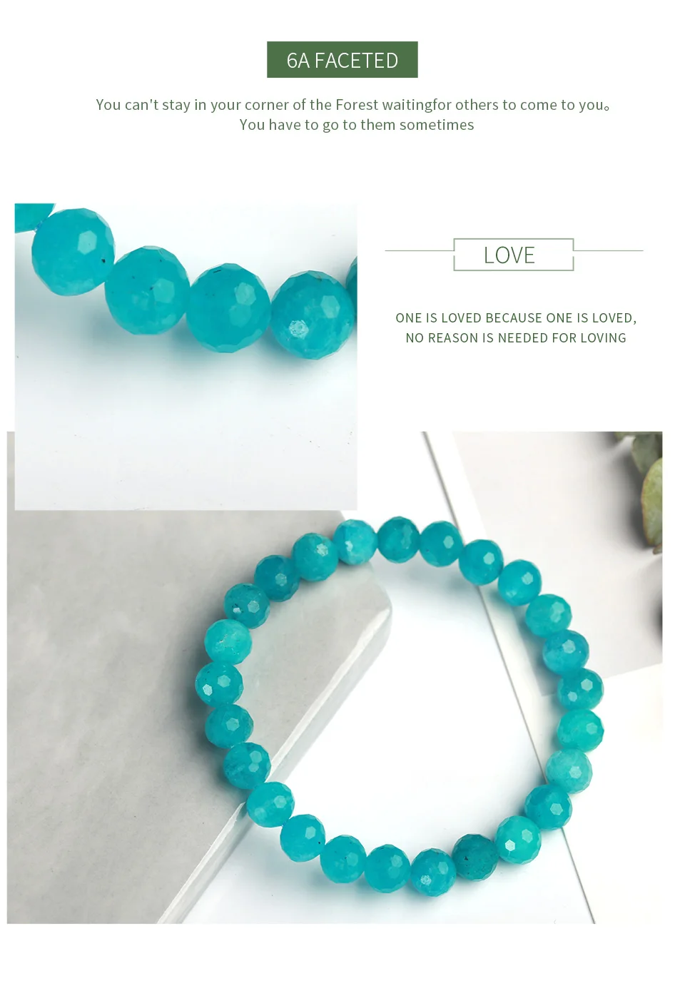 JD Gem Stone 5-12mm AAA+ Green Amazonite Stone Bead Bracelet For Women Girls Lucky Friendship Bracelet Jewelry