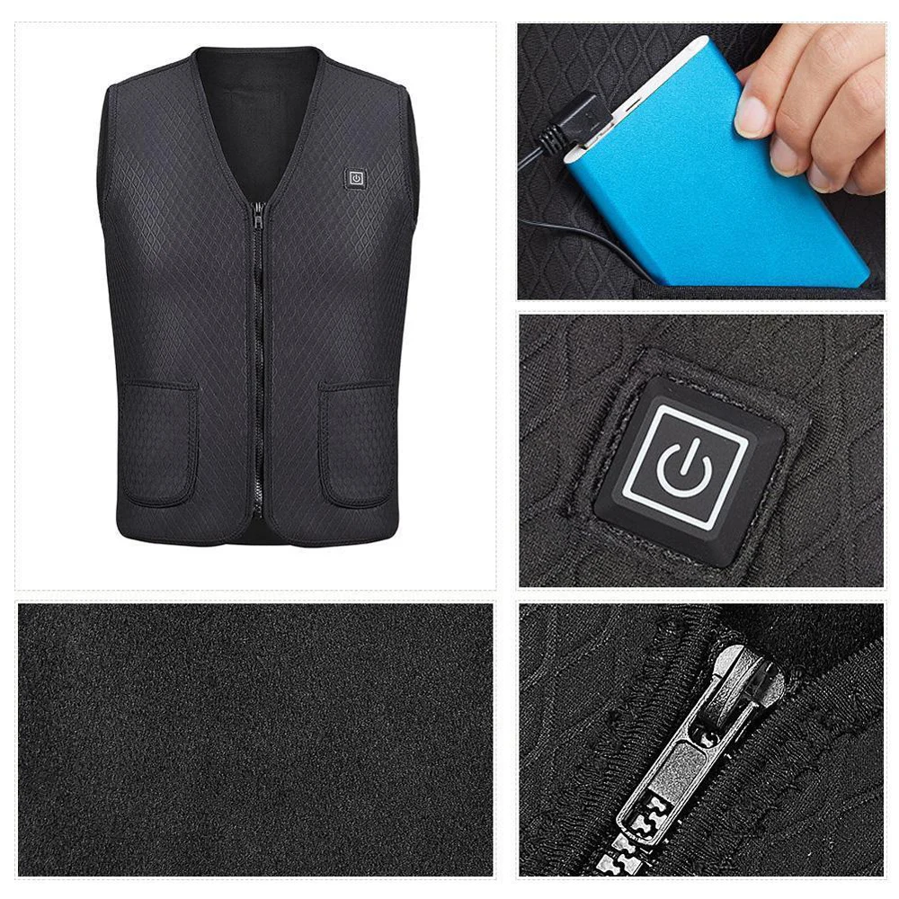

USB Electric Heating Vest Heated Pads Temperature Adjustment Thermal Corset Winter Warm Up Jacket Vest Warm Coat For Motorcycle