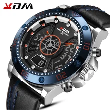 KDM New Mens Watches Top Luxury Brand Men Sports Watches Men's Quartz LED Digital Clock Male Leather Band Military Wrist Watch
