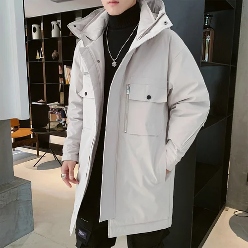 Мужская зимняя теплая длинная пуховая куртка, Мужская пуховая куртка X-long, серое пуховое пальто - Цвет: Хаки