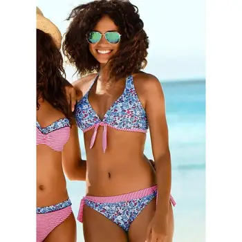 

LI-FI Striped Print Bikini Set Women Bikinis 2020 New Bandged Swimwear Sexy bow-knot Padded Halter Swimsuit Summer Beachwear