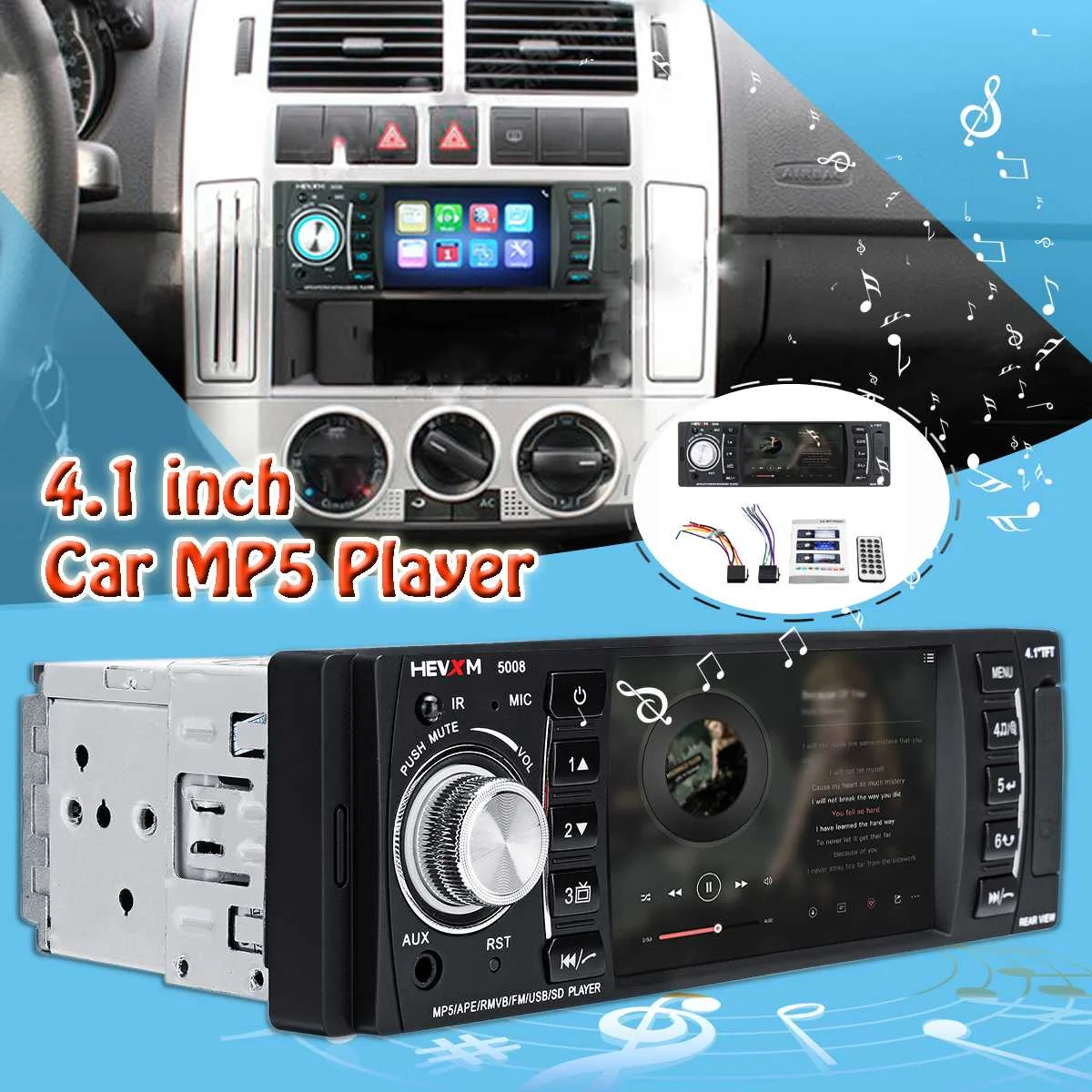 1 DIN 4,1 дюймов автомобильный стерео радио мультимедиа MP5 MP3 плеер bluetooth SD USB FM Аудио Микрофон
