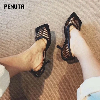

2020 PENUTA Punk Style Women Gladiator Pumps Sexy High Heel Ladies Runway Shoes Square Toe Summer Party Heels With Chains G0072
