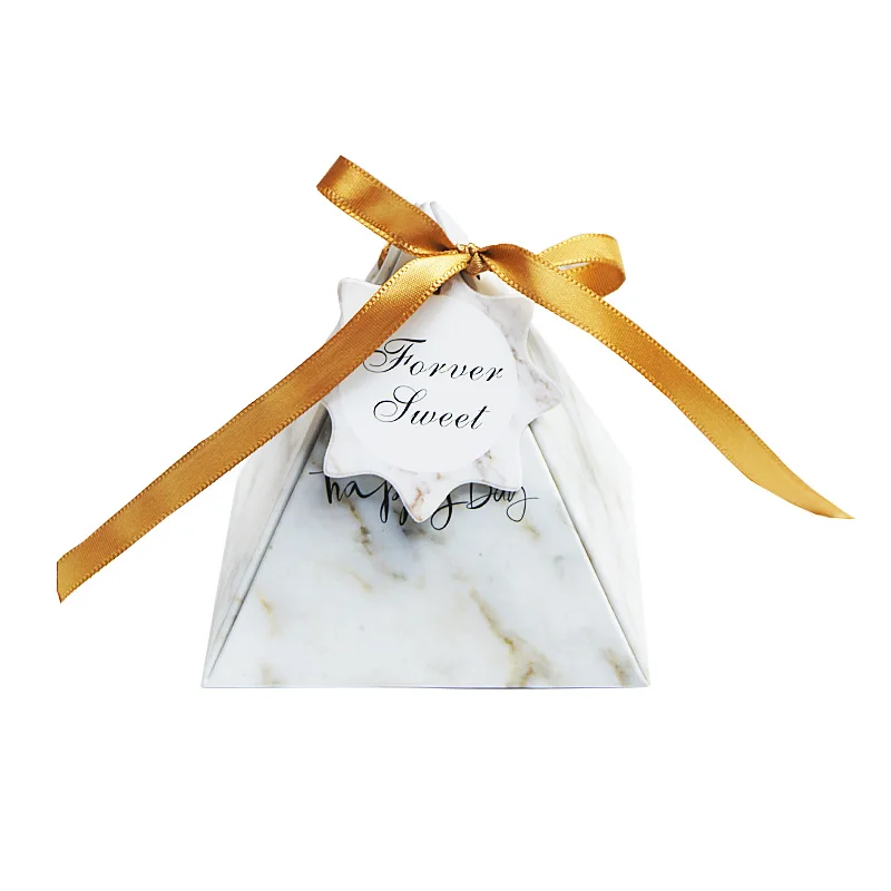 

100Pcs/lot European Pink White Marble Triangular Pyramid Wedding Favors Candy Boxes Bomboniera Party Gift Box Giveaways Box