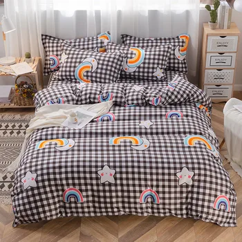 

claroom plaid comforter bedding sets Rainbow duvet cover set cute bed linen bed sheets set AD56#