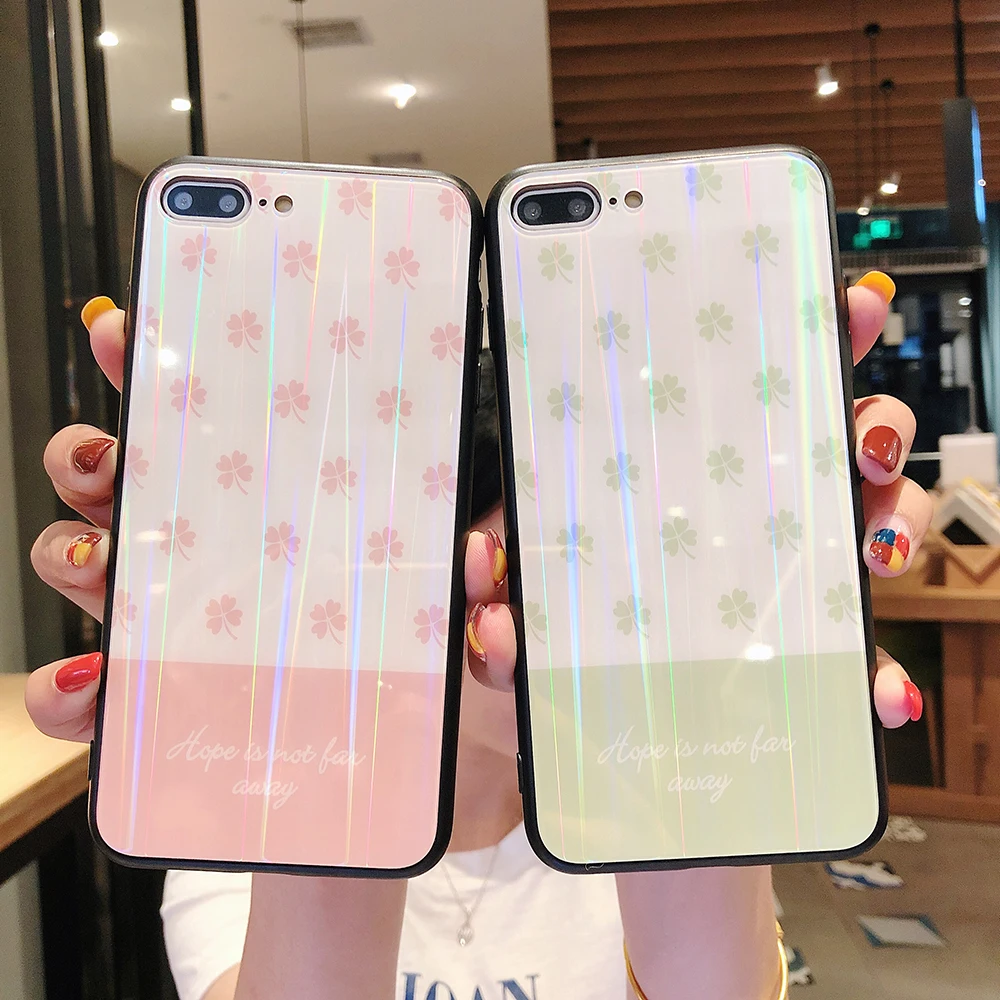 

Aurora Glass Case for Redmi Note 7 Case Four-leaf Clover Patterned Cover for Mi8 8se 8lite MI9 Coque Soft TPU Edge Back Cover