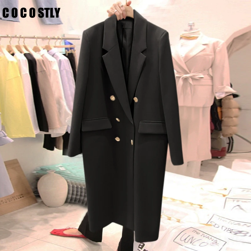 

Autumn Winter Suit Blazer Women Casual Double Breasted Pocket Women Long Jackets Elegant Long Sleeve Blacket Blazer Outerwear