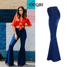 Плюс размер высокая талия джинсовые расклешенные брюки джинсы для женщин сексуальные повседневные вещи корейские джинсы