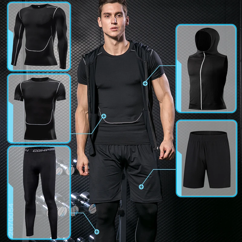 Koop Gym Running Set mannen Trainingspak Jogging Compressie Sportkleding voor Mannen Fitness Sport Kleding Strakke Sport Kleding Set Hoodies