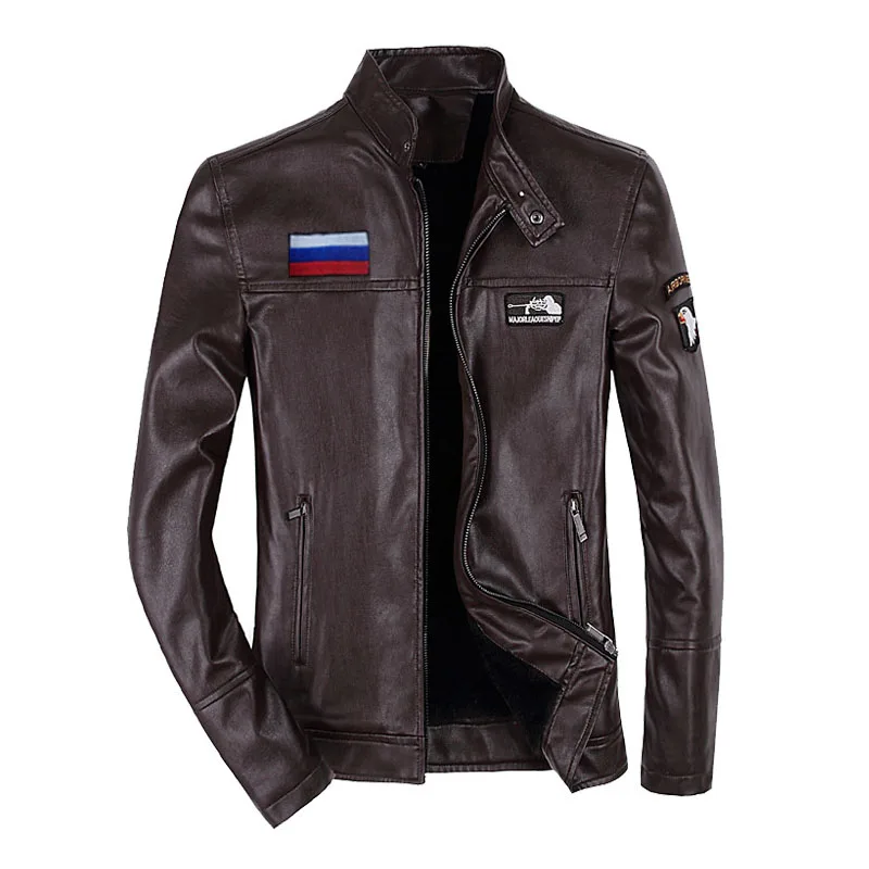 Новинка, 5XL, 6XL, брендовая мужская кожаная куртка, модная, со стоячим воротником, мужская, PU, Air Force One, пилот, кожаная куртка, Мужская, Мото куртка, пальто, AF51 - Цвет: RU coffee