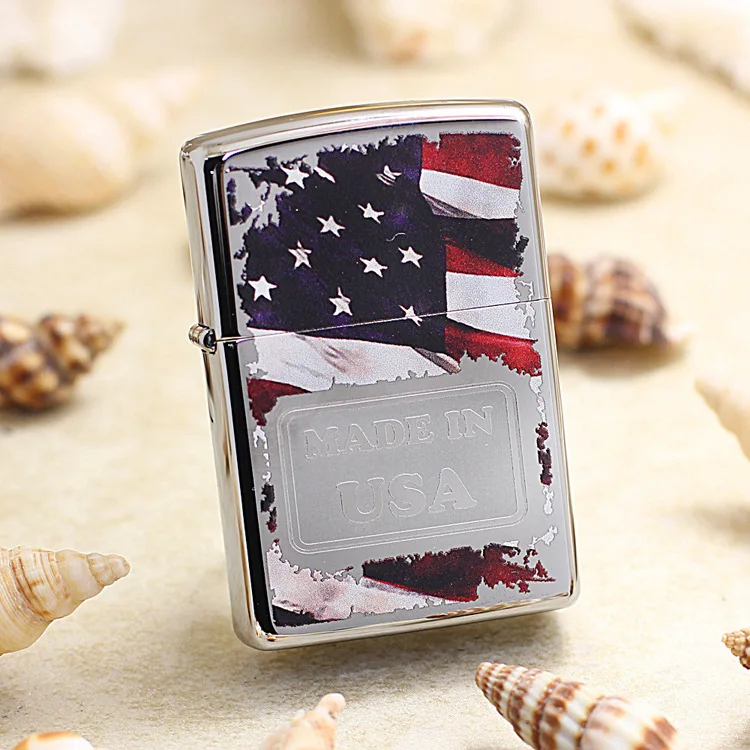 

Genuine Zippo oil lighter copper windproof US flag Mirror cigarette Kerosene lighters Gift With anti-counterfeiting code