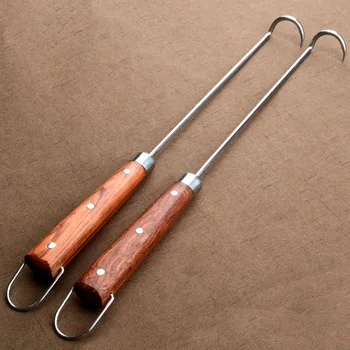 

Stainless Steel BBQ Grilling Meat Hook Wood Handle BBQ Skewers Set Barbecue Needle Grill Beef Chick Tool BBQ Accessories 48cm