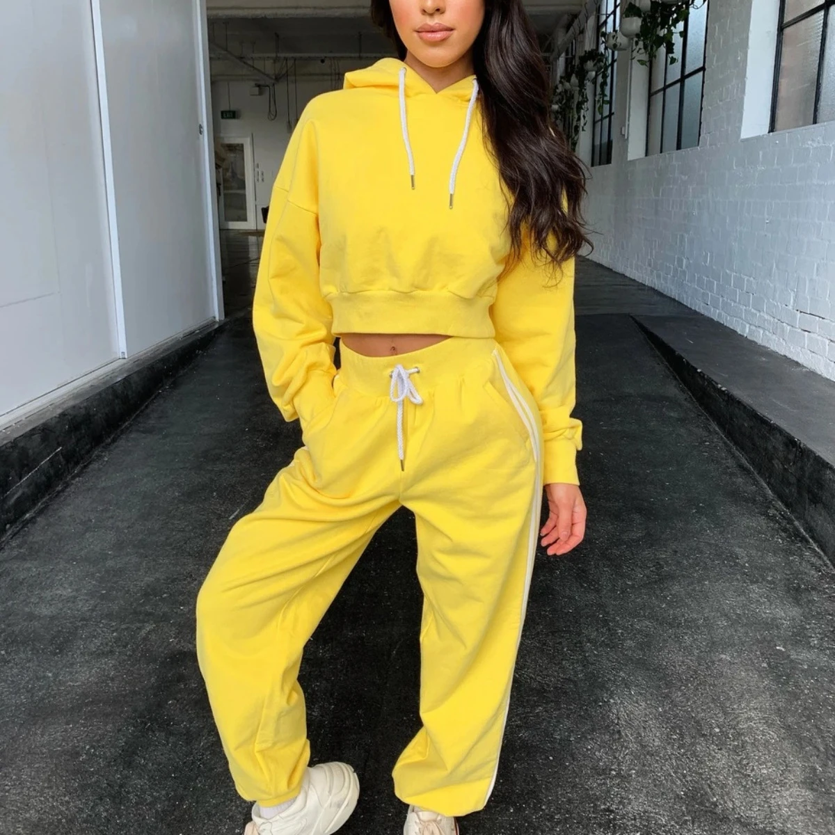 Women Casual 2 Piece Set Tracksuit Women Side Striped Hoodies Tops And  Pants Jogger Two Piece Outfits Chandal Mujer Autumn Y2k - Pant Sets -  AliExpress