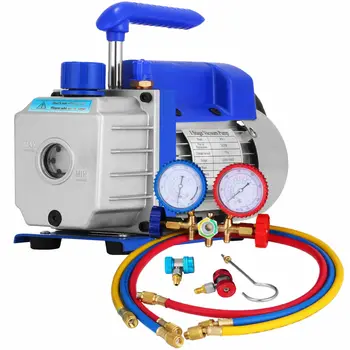 

3CFM 1/4HP Vacuum Pump AC Refrigeration + Manifold Gauge, R12 R22 R134A HVAC Refrigerant Air Conditioning Vacuum Pump Kit
