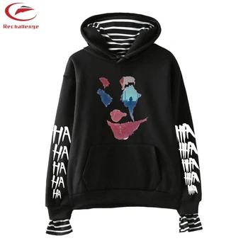 

HAHA Joker Printed Hoodies Men's Sports fake two-piece Pullovers trend Joker 2019 men's fashion casual hooded Sweatshirts