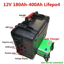 Водонепроницаемый Lifepo4 12V 180Ah 200Ah 250Ah 300Ah 350Ah 400Ah литиевая батарея 12V для троллингового мотора Солнечная система+ 10A Зарядное устройство