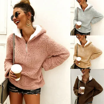 

Fashion Women Solid Zipper Hoodie Long Sleeve Coat Tops Sweatershirt Loose Mini Party Vestidos Plus Size 5XL Tunic Fashion