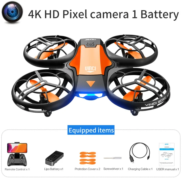 2021 NEW Quadcopter V8 drone 4k profesional 1080P 480P HD Camera WiFi Fpv Air Pressure Altitude Hold Black RC Drone Toy 4K Yellow 1B