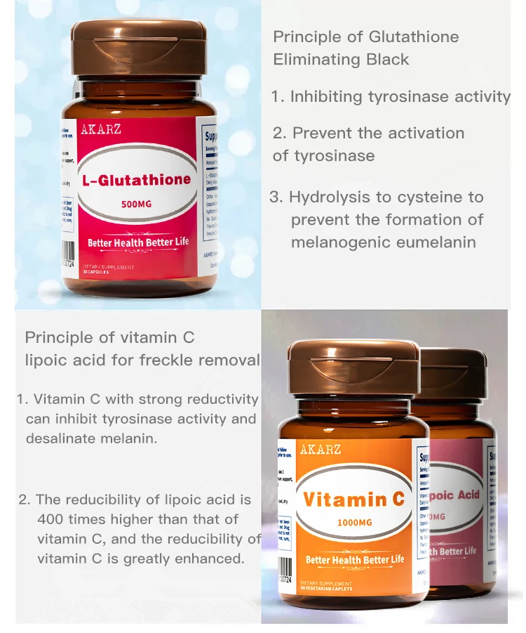 Супер эффект отбеливающие наборы AKARZ l-глутатион+ Альфа-липоевая кислота+ витамин C добавка натуральная кожа лицо тело уменьшение меланин