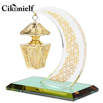 

Cikonielf Muslim Crystal Ornament Church Crafts Model Islam Ornament Mini Clystal Moon Shaped Palace Lamp Model for Islamic Deco