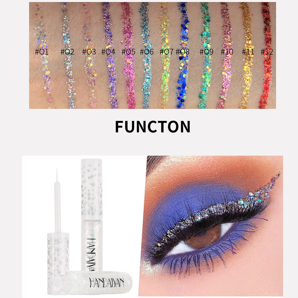 HANDAIYAN 12Colors/Set Diamond Glitter Liquid Eyeshadow Pencil Eyes Makeup Highlighter Shimmer Waterproof Eye Shadow Cosmetic