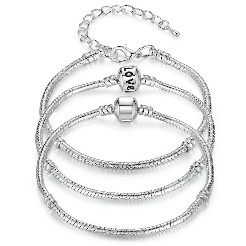 Cut Price Bangle Bracelet Love-Snake-Chain Silver-Color BAMOER Lobster 5-Style 16CM-21CM PA1104 m68krb7