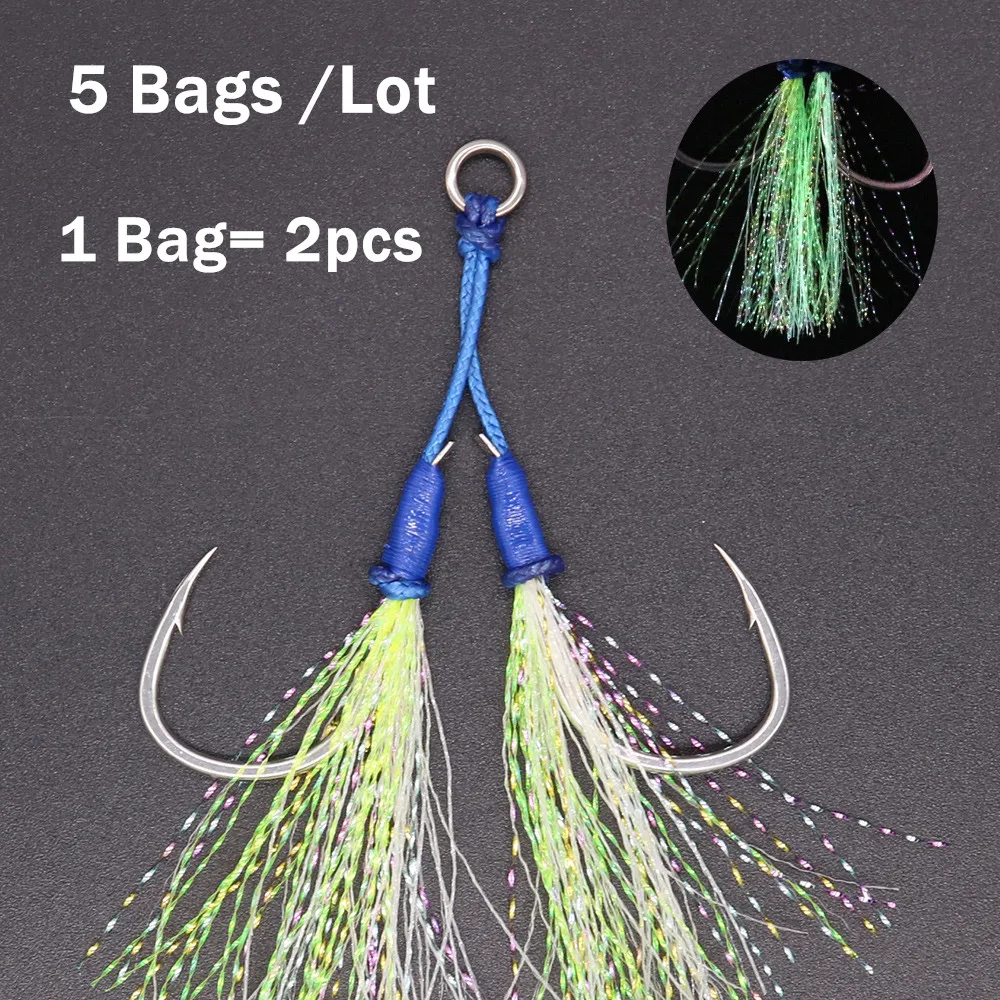 

CASTFUN Metal Jig Hook Glow Braided PE Line 5bags/lot 1/0 2/0 3/0 4/0 5/0 High Carbon Steel Metal Jig Assist Hook Fishing Hook