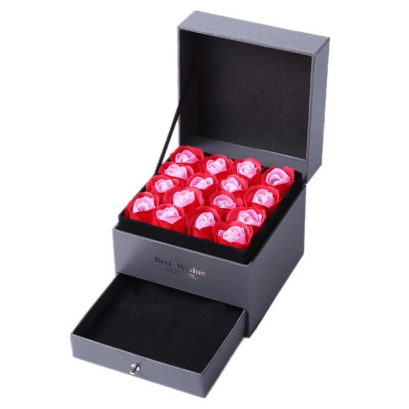 Rose Soap Flower Jewelry Storage Box Valentine's Day Gift Home Garden Festive Party Supplies Artificial Decorations