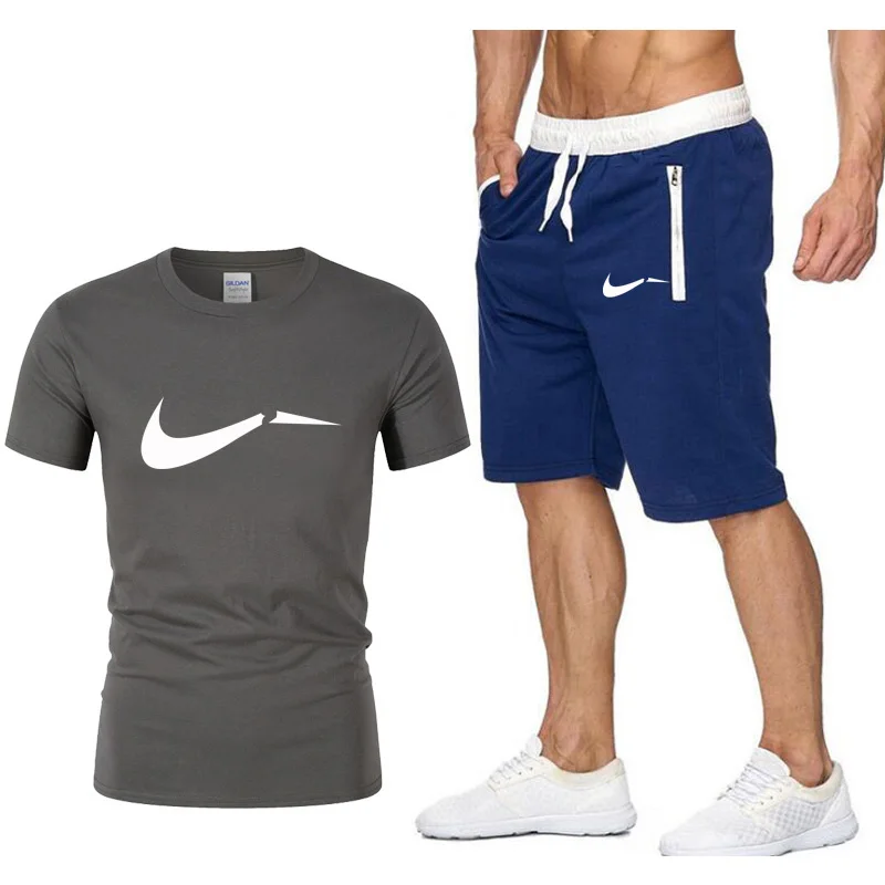 

Brand Cotton t shirt Men Sets Fashion Summer cotton short sleeve Sporting Suit Tshirt +shorts Mens 2 Pieces Sets casual clothing