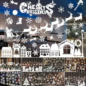 

Christmas Windows Stickers Decoration Glass Window Sticker 53*37.2cm Wall PVC Cutting Ornament Home Decor for The New Year