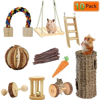 

Hamster Wood Combination Toy Hamster Rabbit Guinea Pig Parrot Play Molar Supplies Set 10 Piece Set