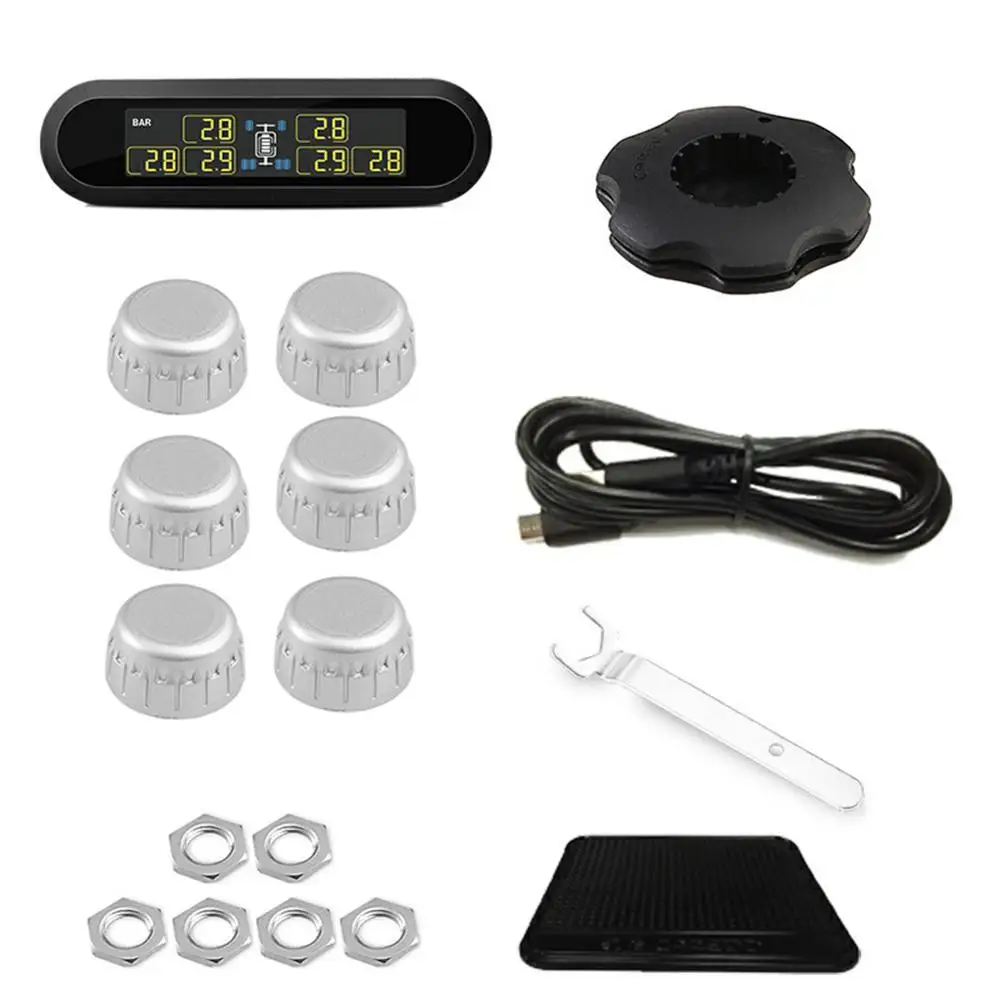 Система мониторинга давления в шинах 6 TPMS внешние датчики беспроводные колеса солнечные USB мощность TPMS для автомобиля RV транспортного средства