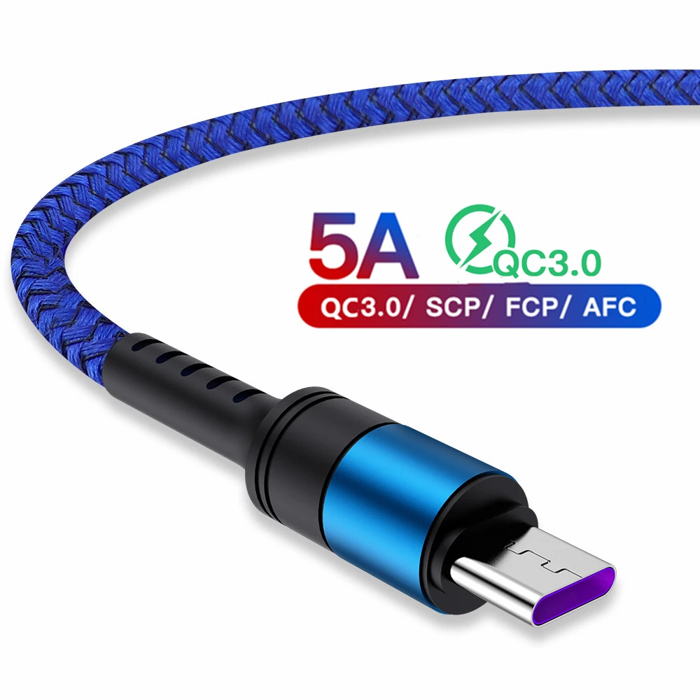 

5A Super Fast USB C Cable for Huawei P30 P20 Lite Xiaomi Mi 9 Quick Charge 4.0 3.0 USB Type C Charging Cable for Samsung A50 S9