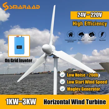 

Homeuse 1000W 1KW 2KW 3KW 24V 48v 96v 120v 220V Horizontal Axis Wind Turbine Generator with On Tie Grid Off Grid controller