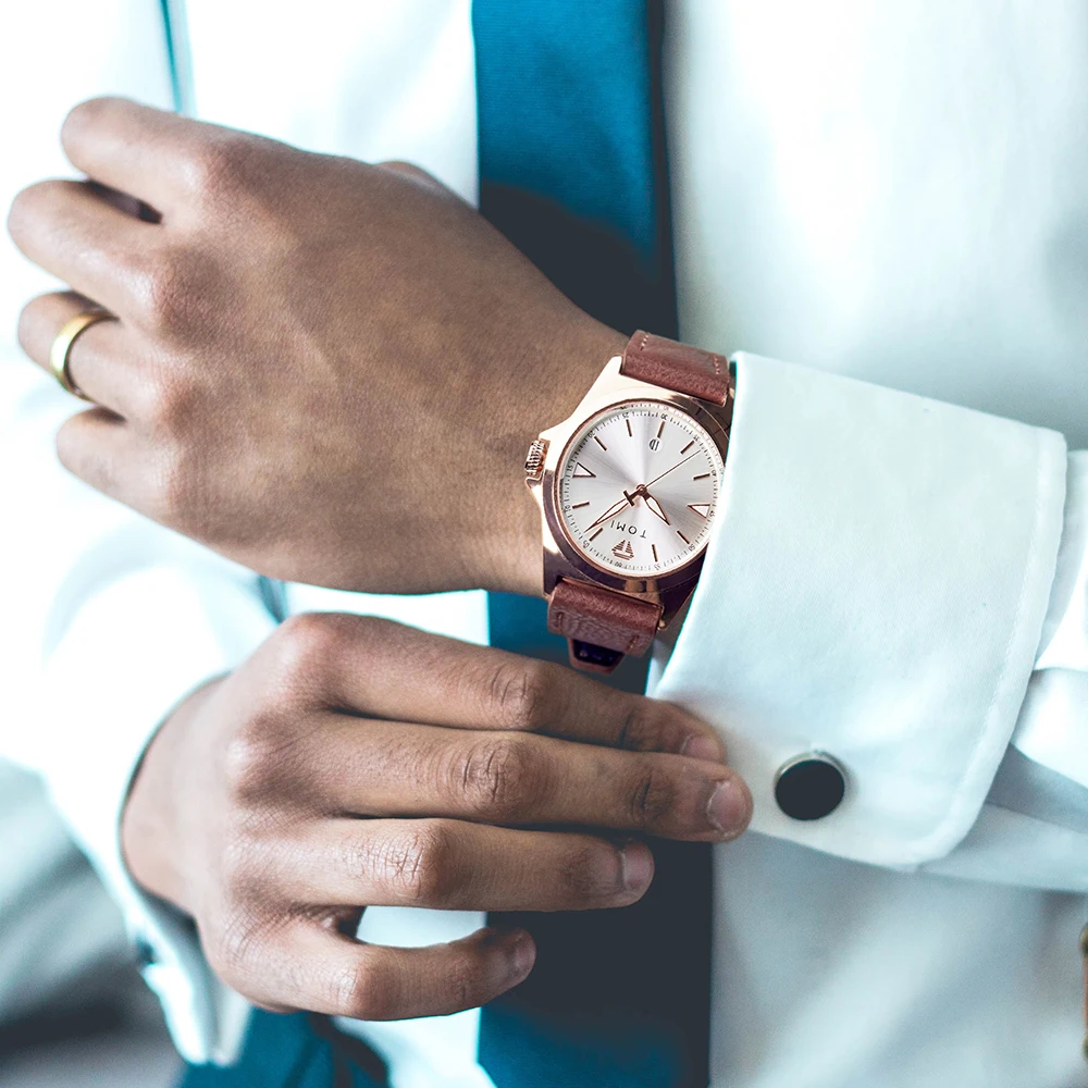 Tomi Top Marca Homens Quartzo Relógios de Pulso Negócios Moda Relógio Fivela Pulseira de Couro Automático Data Relógio Masculino 2023 - Image 5