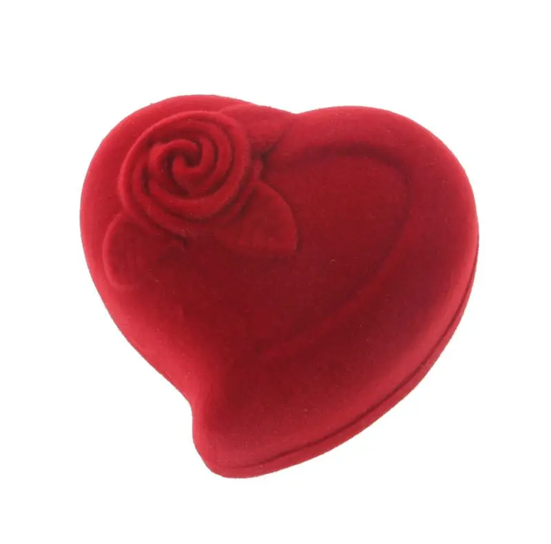 

Jewelry Ring Box Velvet Heart Shaped Red Rose Pattern Love Ring Storage Display