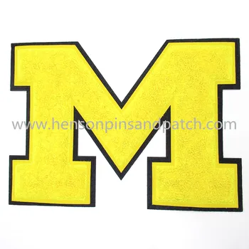

Customized large size yellow M Letter Embroidery Patches And Towel Embroidery emblem